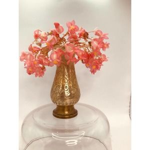 Vintage Brass Vase Etched in Overall Floral Design 5”x 2.5”